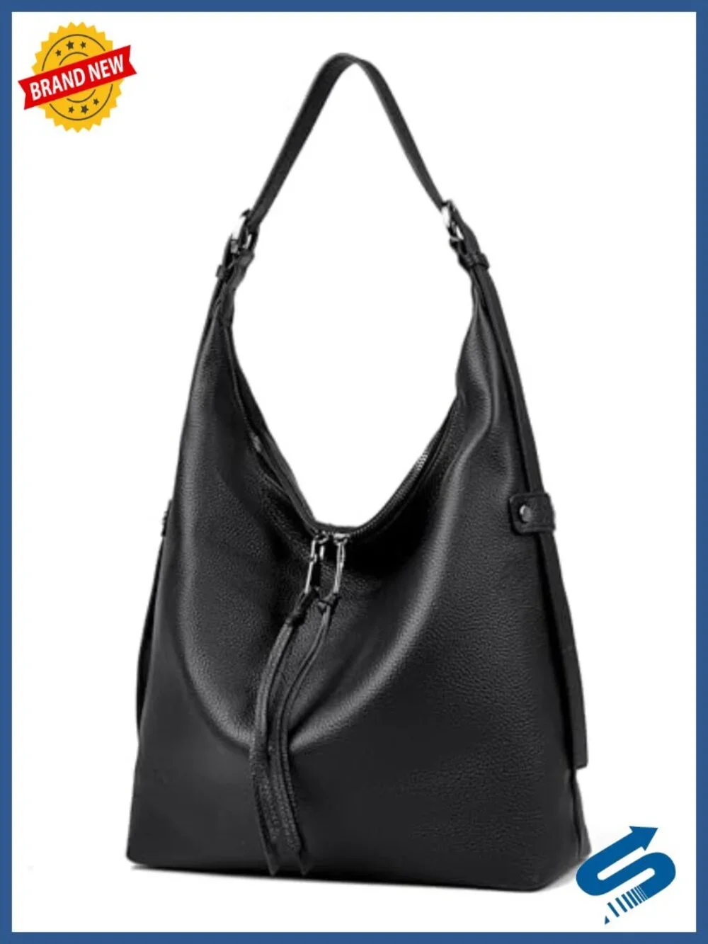 Genuine Pebbled Leather Hobo Bag - Soft Shoulder Crossbody Purse